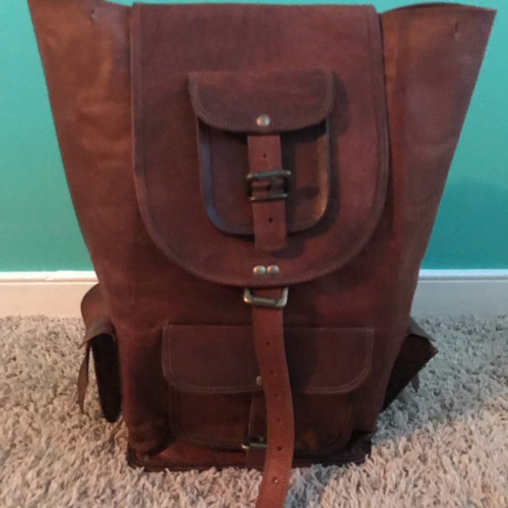 16” Genuine Leather Retro backpack school bag